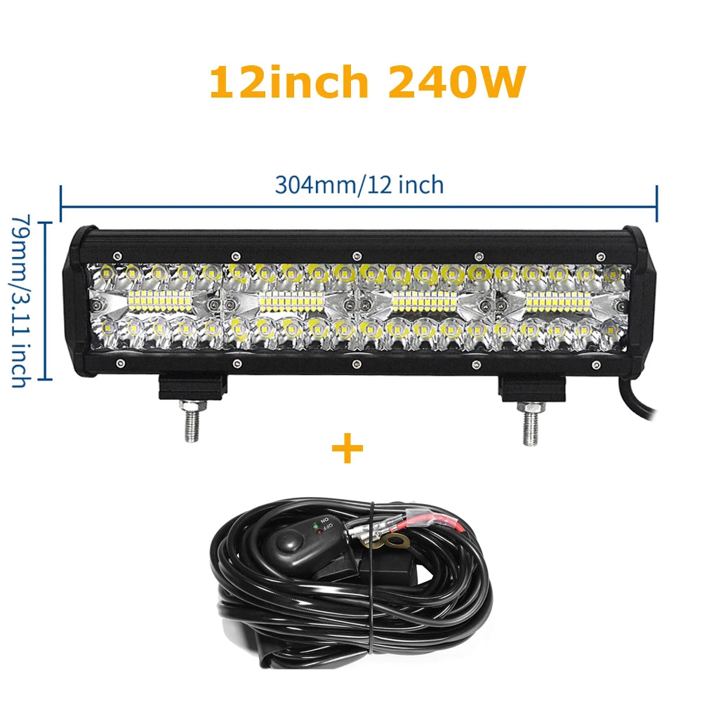 4-23 Inch 240W 360W 420W 480W LED Light Bar 8D Offroad Lamp Combo 3-Rows 12V 24V Truck SUV ATV 4WD 4x4