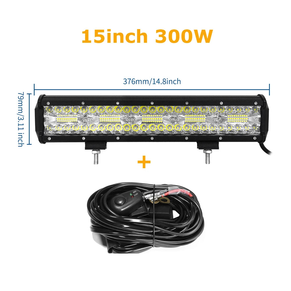 4-23 Inch 240W 360W 420W 480W LED Light Bar 8D Offroad Lamp Combo 3-Rows 12V 24V Truck SUV ATV 4WD 4x4