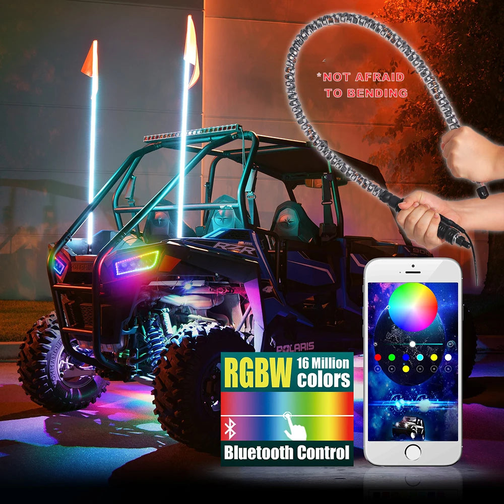 3/4/5FT LED Whip Light RGB Waterproof Multi-Color Flagpole Lamp Bowlight for Offroad Sand Rails/Buggies, SxS, ATV/UTV,RZR,Trucks