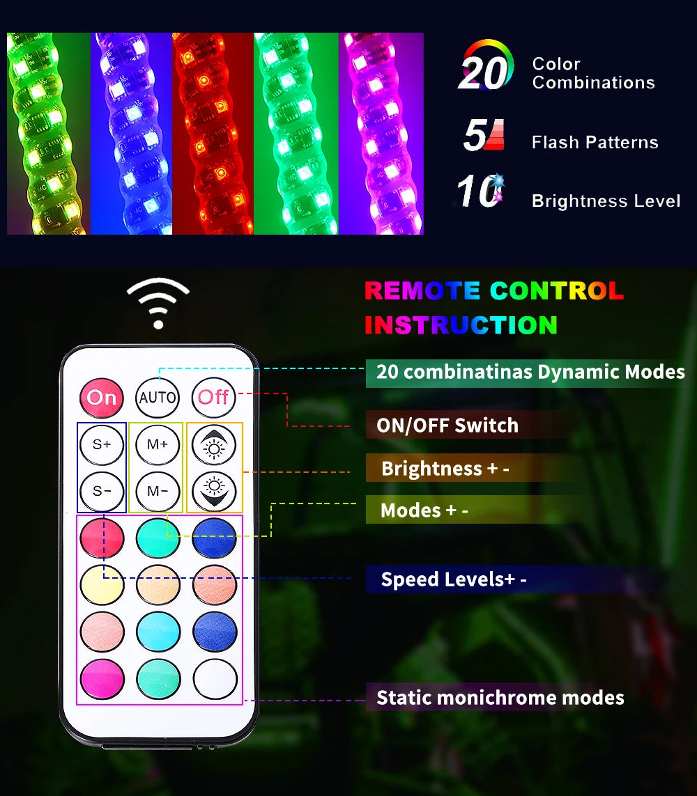 3/4/5FT LED Whip Light RGB Waterproof Multi-Color Flagpole Lamp Bowlight for Offroad Sand Rails/Buggies, SxS, ATV/UTV,RZR,Trucks