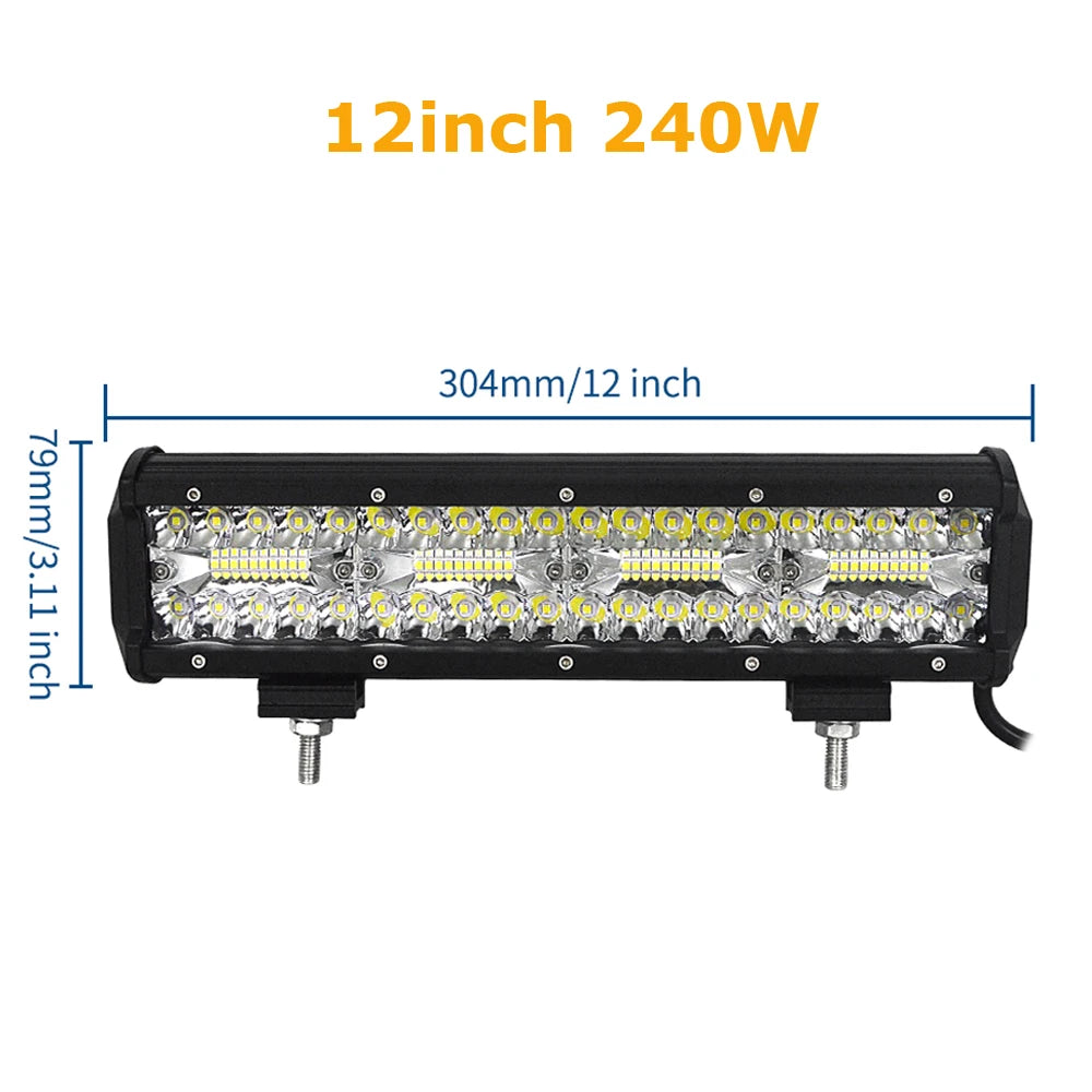 4-23 Inch 240W 360W 420W 480W LED Light Bar 8D Offroad Lamp Combo 3-Rows 12V 24V Truck SUV ATV 4WD 4x4