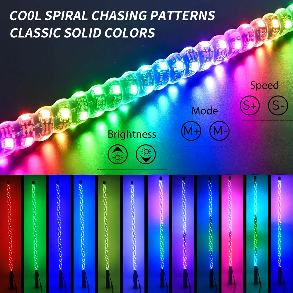 3/4/5FT LED Whip Light RGB Waterproof Multi-Color Flagpole Lamp Bowlight for Offroad Sand Rails/Buggies, SxS, ATV/UTV,RZR,Trucks