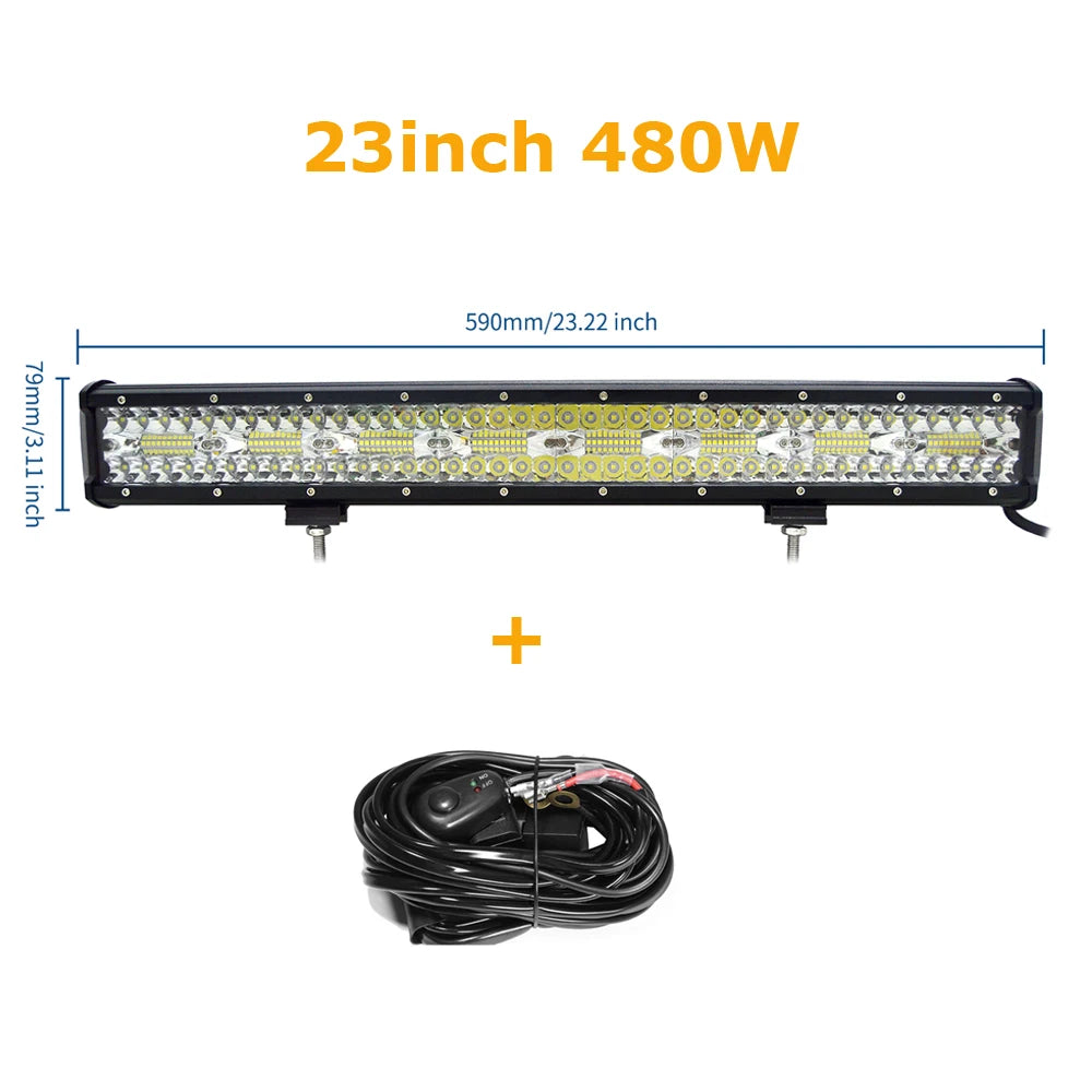 4-23 Inch 240W 360W 420W 480W LED Light Bar 8D Offroad Lamp Combo 3-Rows 12V 24V Truck SUV ATV 4WD 4x4