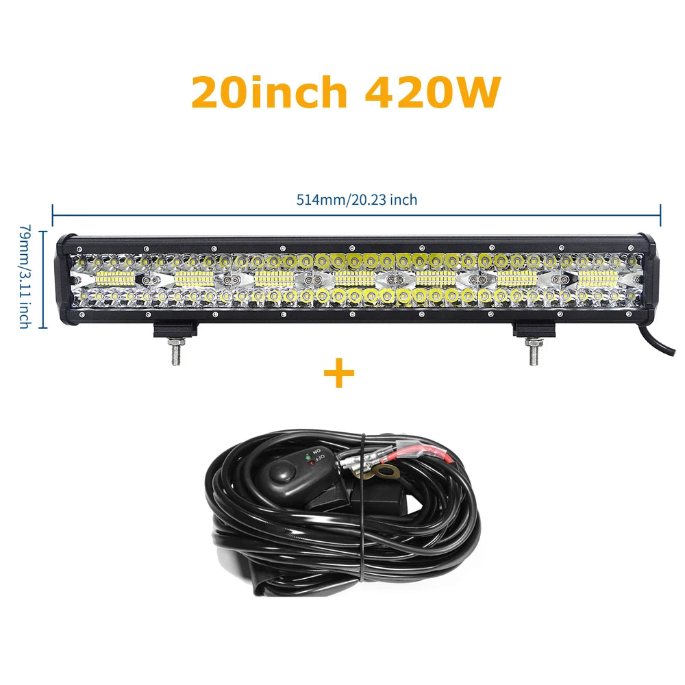 4-23 Inch 240W 360W 420W 480W LED Light Bar 8D Offroad Lamp Combo 3-Rows 12V 24V Truck SUV ATV 4WD 4x4