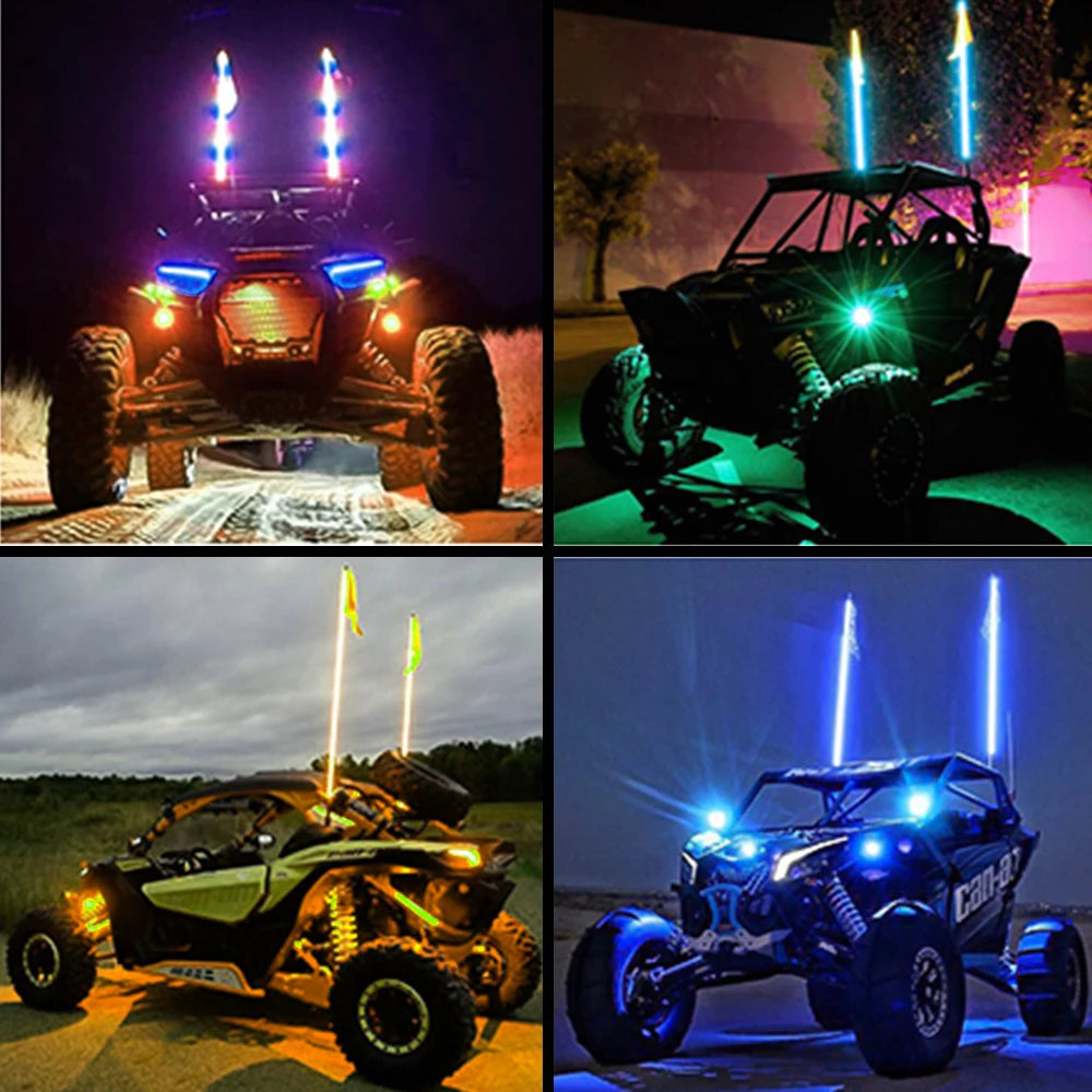 3/4/5FT LED Whip Light RGB Waterproof Multi-Color Flagpole Lamp Bowlight for Offroad Sand Rails/Buggies, SxS, ATV/UTV,RZR,Trucks