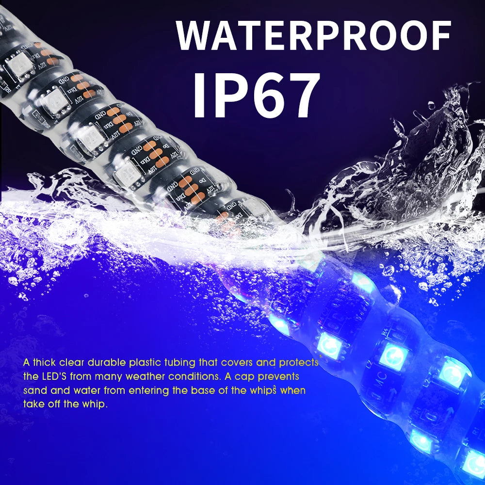 3/4/5FT LED Whip Light RGB Waterproof Multi-Color Flagpole Lamp Bowlight for Offroad Sand Rails/Buggies, SxS, ATV/UTV,RZR,Trucks