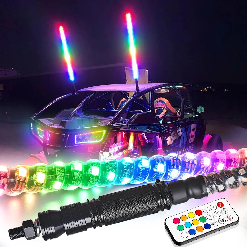3/4/5FT LED Whip Light RGB Waterproof Multi-Color Flagpole Lamp Bowlight for Offroad Sand Rails/Buggies, SxS, ATV/UTV,RZR,Trucks