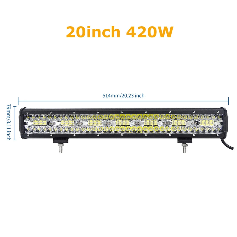 4-23 Inch 240W 360W 420W 480W LED Light Bar 8D Offroad Lamp Combo 3-Rows 12V 24V Truck SUV ATV 4WD 4x4