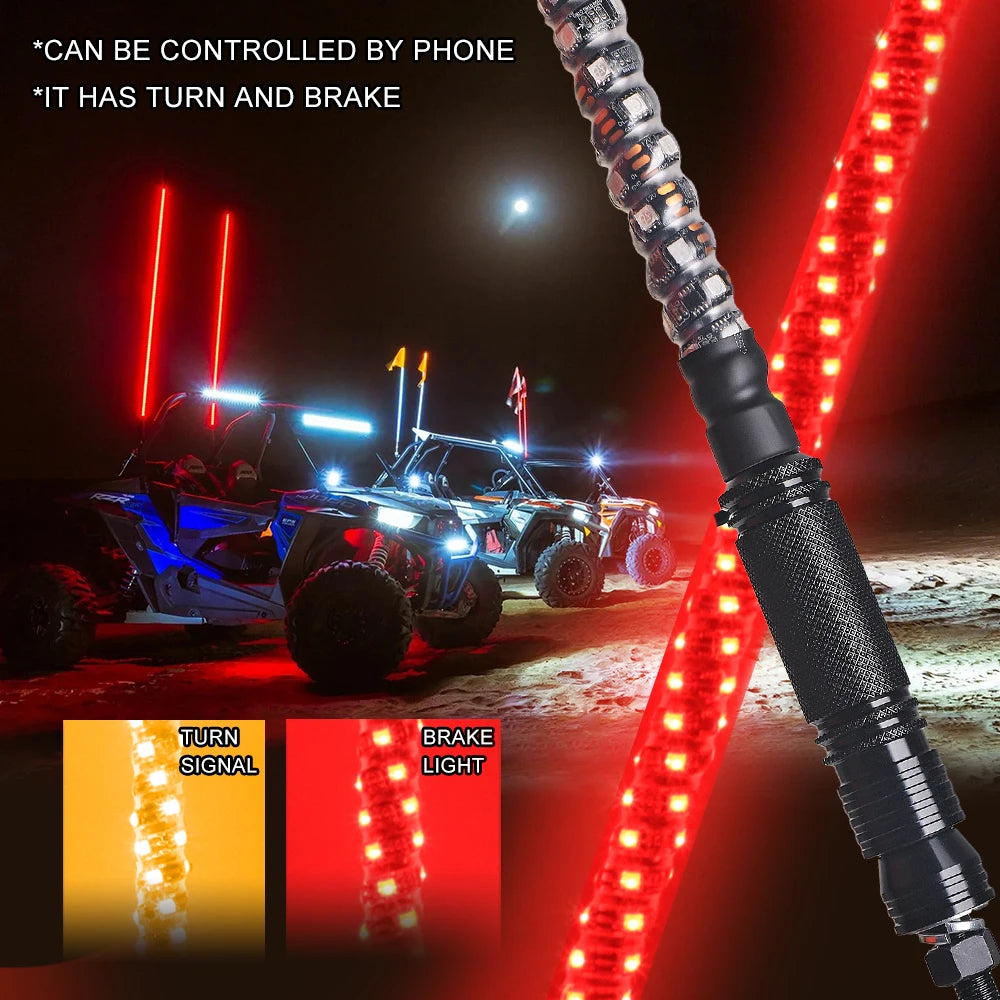 3/4/5FT LED Whip Light RGB Waterproof Multi-Color Flagpole Lamp Bowlight for Offroad Sand Rails/Buggies, SxS, ATV/UTV,RZR,Trucks