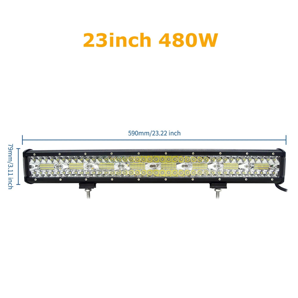 4-23 Inch 240W 360W 420W 480W LED Light Bar 8D Offroad Lamp Combo 3-Rows 12V 24V Truck SUV ATV 4WD 4x4
