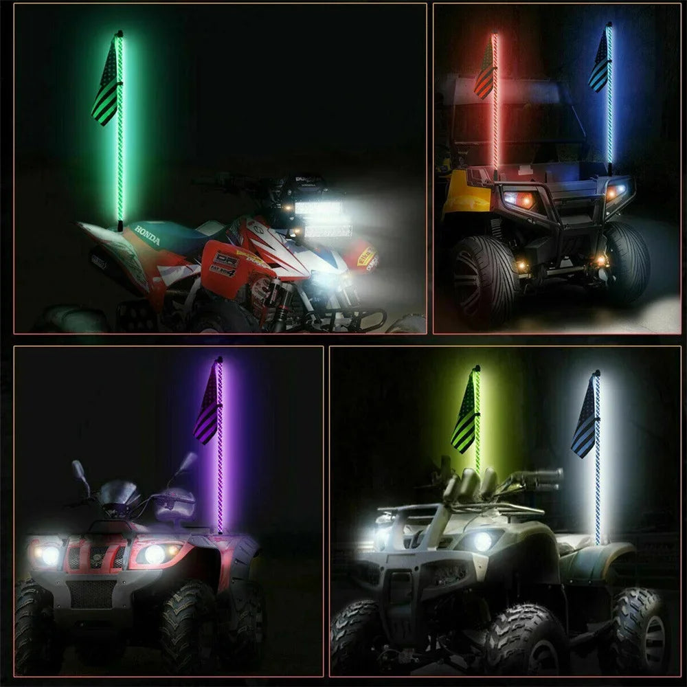 Car Motorcycle 2FT Led Whip Light Led  RGB Waterproof Bendable Remote APP Music Control LED Flagpole Lamp for SUV ATV UTV RZR