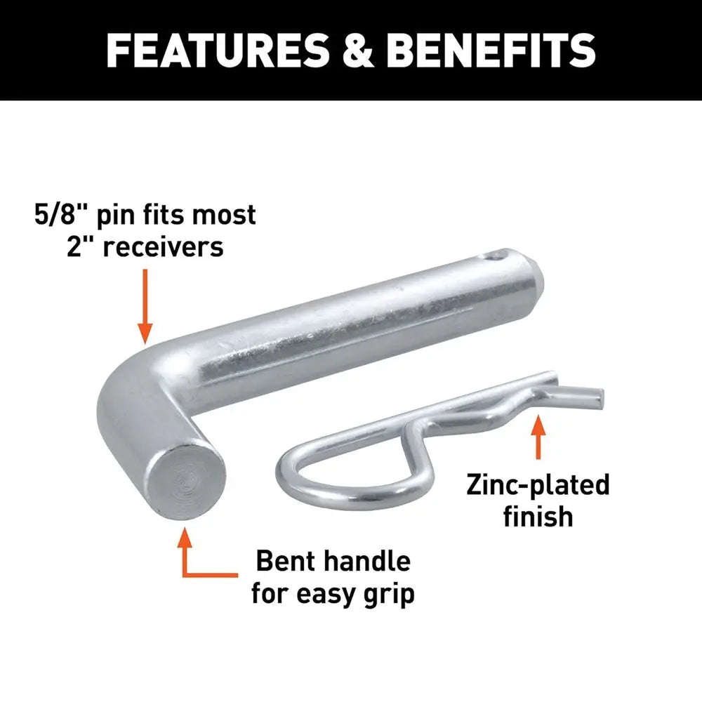 SET Cenipar Trailer Hitch Pin & Clip with Grooved Head, 5/8-Inch Diameter, Fits 2 or 2-1/2-Inch Receiver