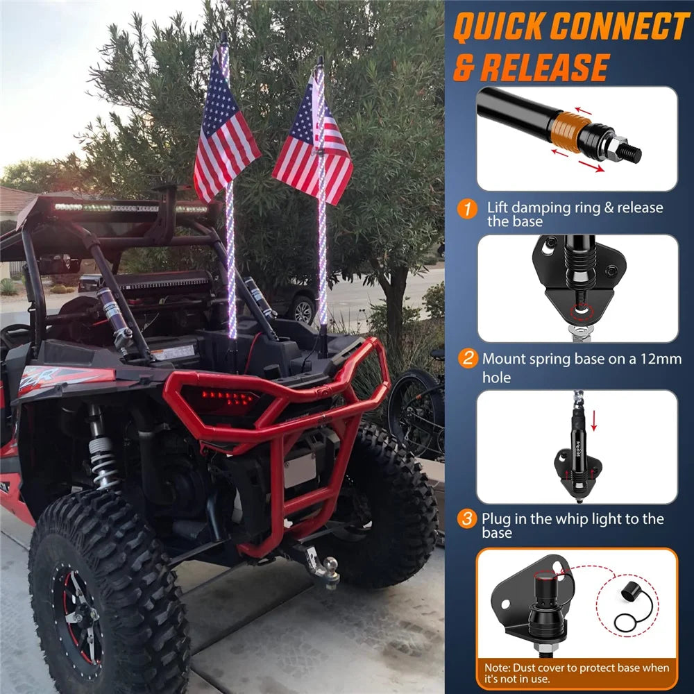 3/4/5FT LED Whip Light RGB Waterproof Multi-Color Flagpole Lamp Bowlight for Offroad Sand Rails/Buggies, SxS, ATV/UTV,RZR,Trucks