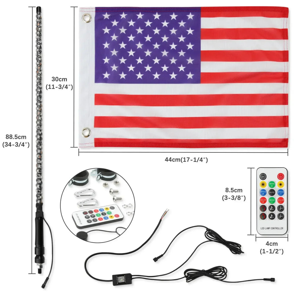 Car Motorcycle 2FT Led Whip Light Led  RGB Waterproof Bendable Remote APP Music Control LED Flagpole Lamp for SUV ATV UTV RZR