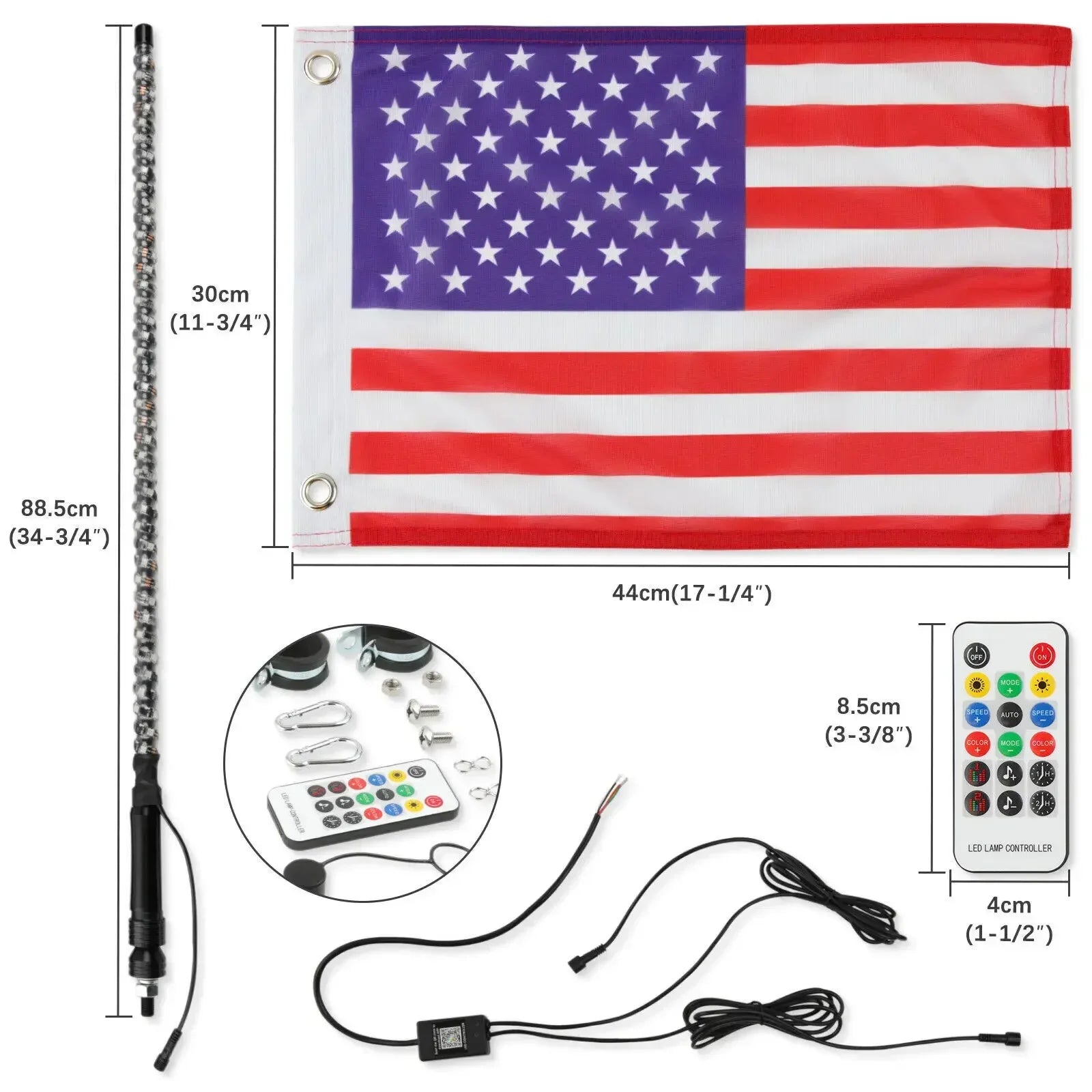 Car Motorcycle 2FT Led Whip Light Led  RGB Waterproof Bendable Remote APP Music Control LED Flagpole Lamp for SUV ATV UTV RZR