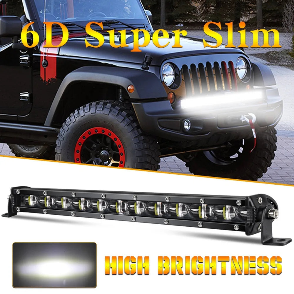6D Ultra Strip LED Light Bar 8" 14" 20" inch Driving Fog Lamp Work Light 4x4 Led Bar for Motorcycle Car Offroad SUV ATV Tractor