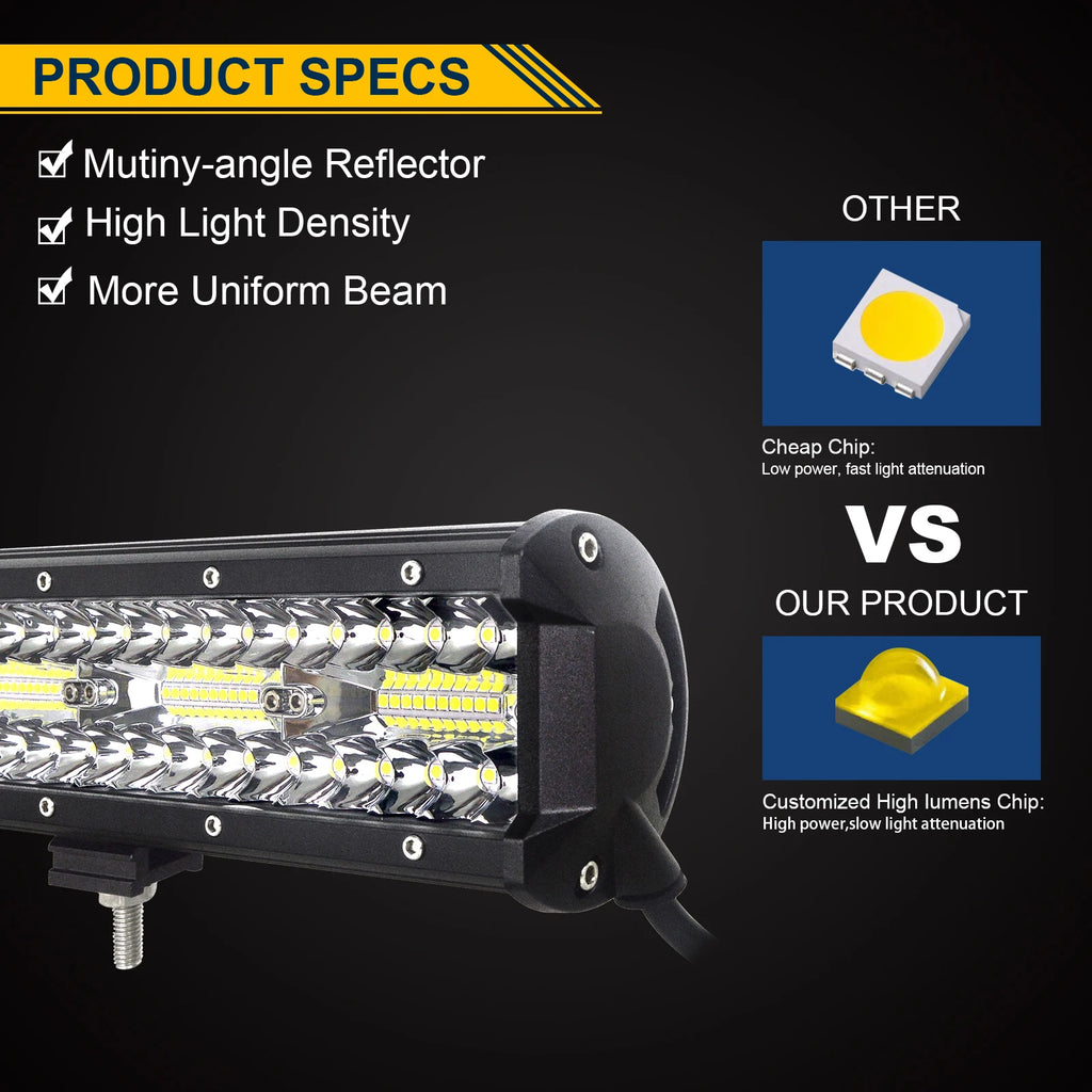 4-23 Inch 240W 360W 420W 480W LED Light Bar 8D Offroad Lamp Combo 3-Rows 12V 24V Truck SUV ATV 4WD 4x4