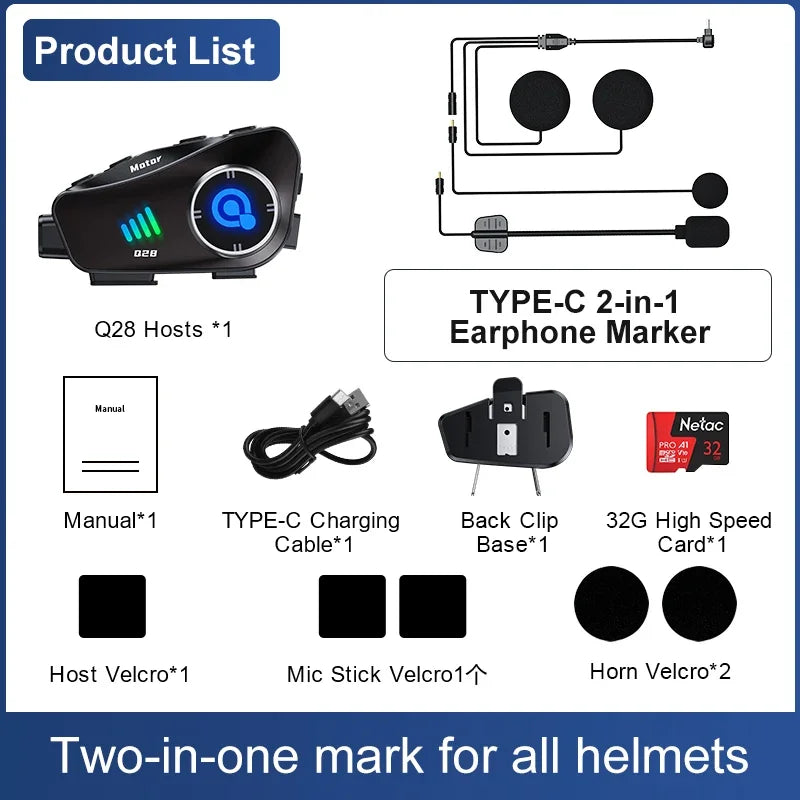 Motorcycle Bluetooth Helmet Headset Bt5.3 with Hd Driving Recorder Wireless Camera 1080P Hard Disk Video Recorder Call Headset