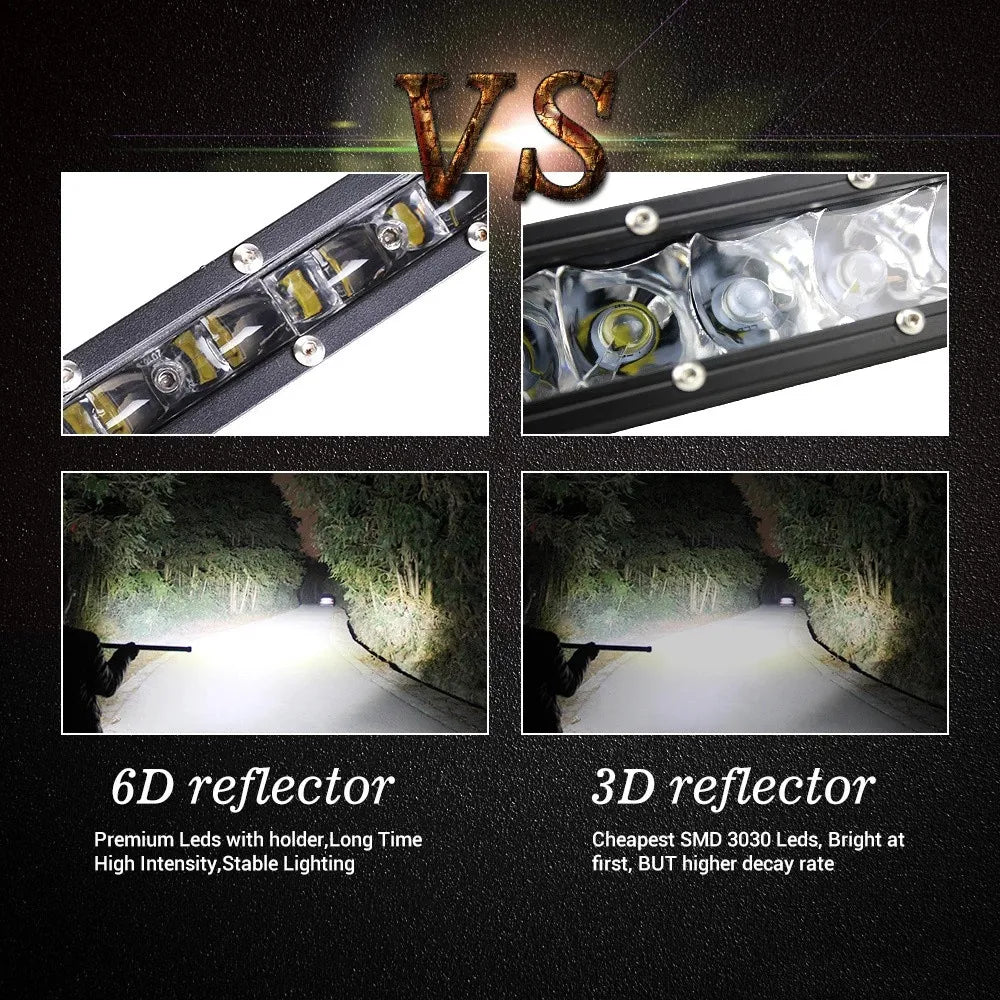 6D Ultra Strip LED Light Bar 8" 14" 20" inch Driving Fog Lamp Work Light 4x4 Led Bar for Motorcycle Car Offroad SUV ATV Tractor