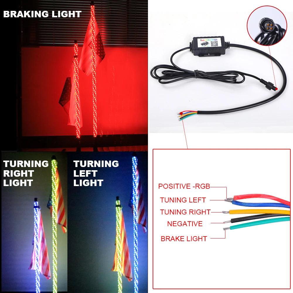 3/4/5FT LED Whip Light RGB Waterproof Multi-Color Flagpole Lamp Bowlight for Offroad Sand Rails/Buggies, SxS, ATV/UTV,RZR,Trucks