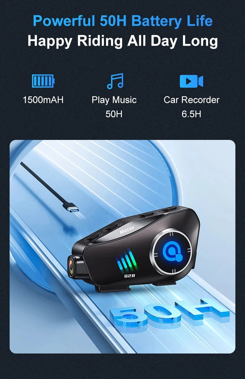Motorcycle Bluetooth Helmet Headset Bt5.3 with Hd Driving Recorder Wireless Camera 1080P Hard Disk Video Recorder Call Headset