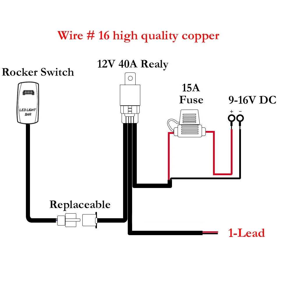 16.4FT / 14.8FT / 5.5FT LED Light Bar Wiring Harness Kit Universal LED Wiring Harness 12V 40A Relay On Off Switch Wiring Harnes