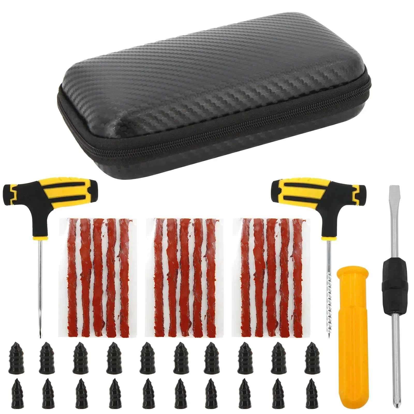 NEW Tubeless Tire Repair Kit - Emergency Puncture Tools w/Rubber T-Plugs for Car/Motorcycle On-Road Vacuum Seal