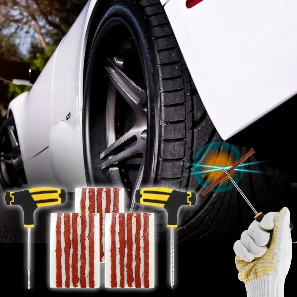 NEW Tubeless Tire Repair Kit - Emergency Puncture Tools w/Rubber T-Plugs for Car/Motorcycle On-Road Vacuum Seal