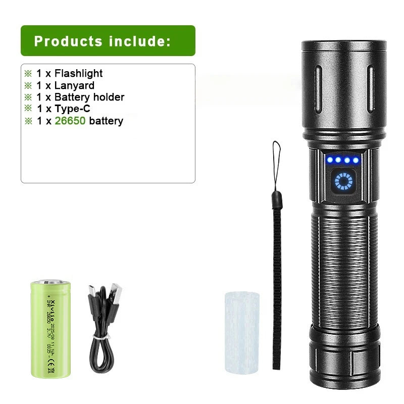 2025 NEW Ultra Bright LED Flashlight 85000000LM Strong Light Tactical Torch Rechargeable Portable Lamp Outdoor Camping Lantern