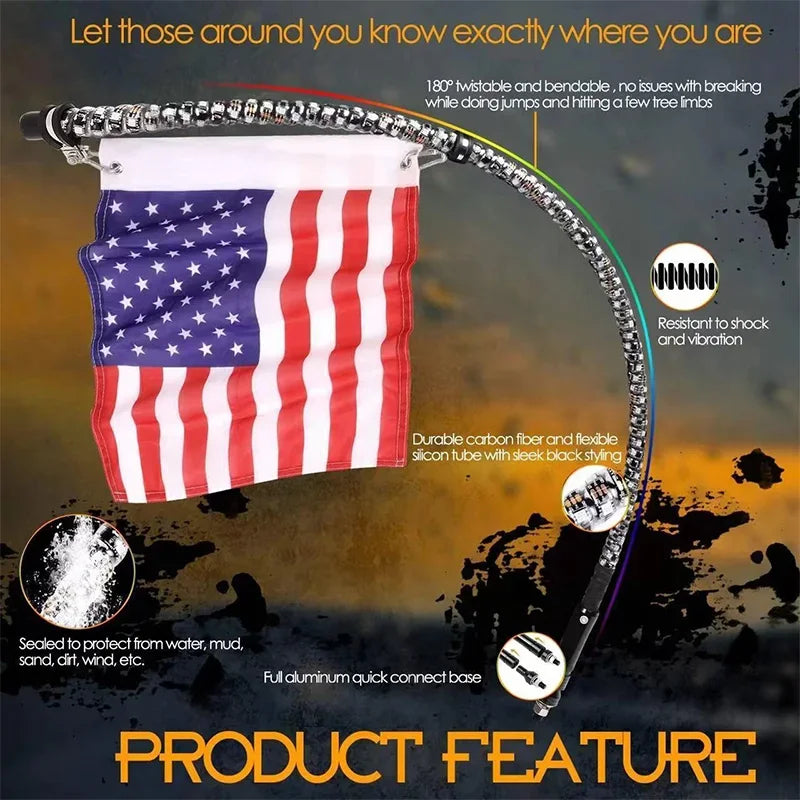 Car Motorcycle 2FT Led Whip Light Led  RGB Waterproof Bendable Remote APP Music Control LED Flagpole Lamp for SUV ATV UTV RZR