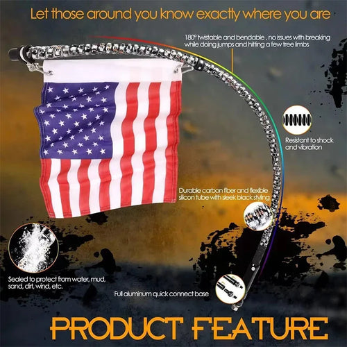 Car Motorcycle 2FT Led Whip Light Led  RGB Waterproof Bendable Remote APP Music Control LED Flagpole Lamp for SUV ATV UTV RZR