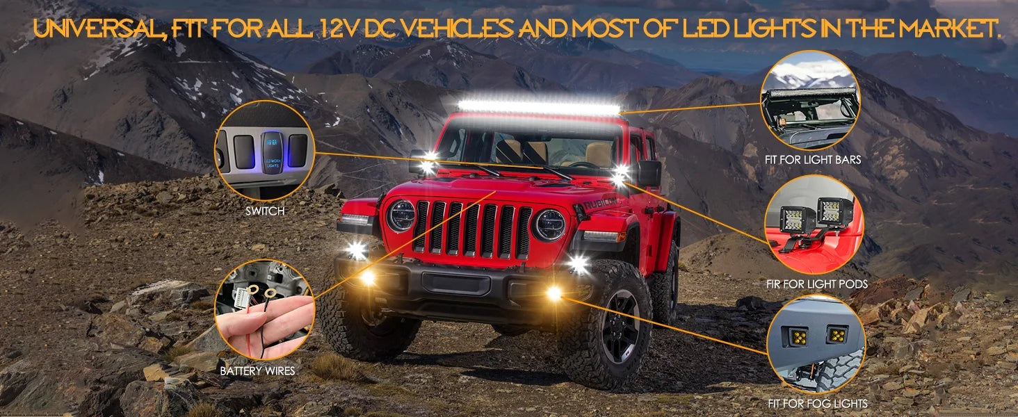 16.4FT / 14.8FT / 5.5FT LED Light Bar Wiring Harness Kit Universal LED Wiring Harness 12V 40A Relay On Off Switch Wiring Harnes