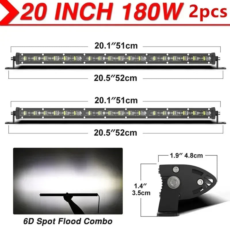 6D Ultra Strip LED Light Bar 8" 14" 20" inch Driving Fog Lamp Work Light 4x4 Led Bar for Motorcycle Car Offroad SUV ATV Tractor