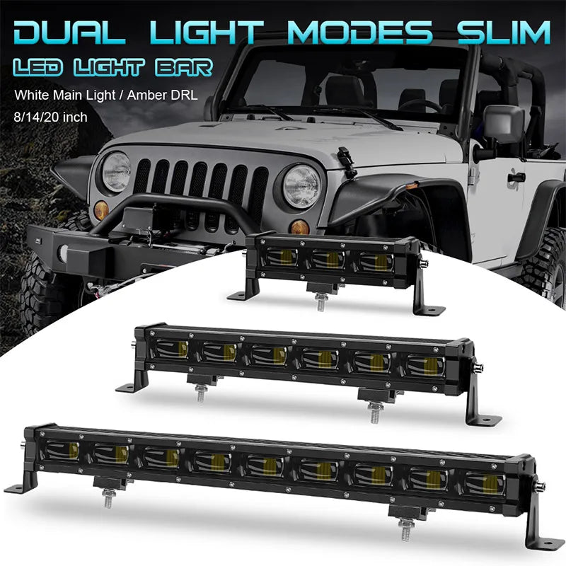 6D lens Slim LED Light Bar 8'' 14'' 20inch Truck work Light Amber DRL fog lamp off road accessories 4x4 for Jeep ATV 12V 24V