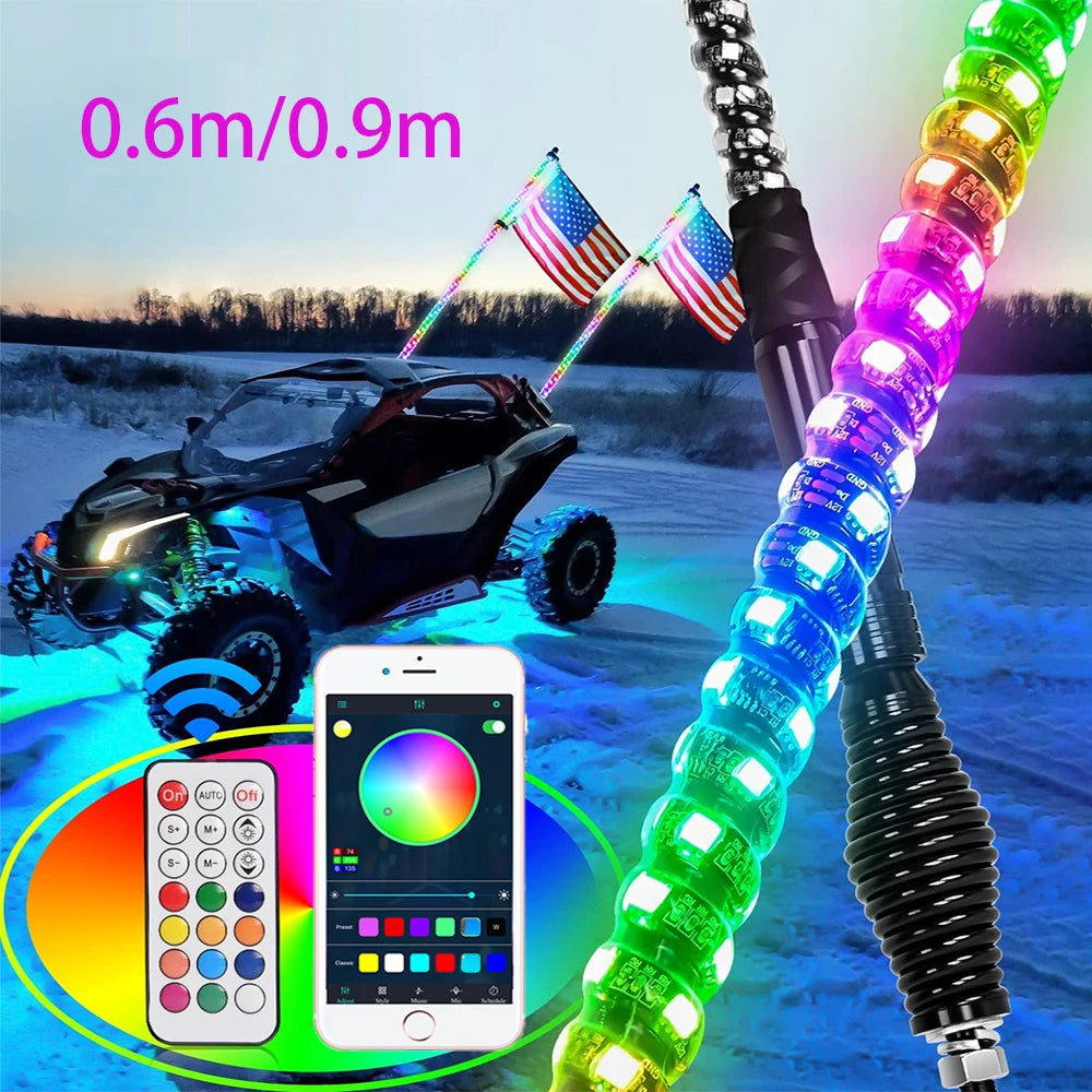3/4/5FT LED Whip Light RGB Waterproof Multi-Color Flagpole Lamp Bowlight for Offroad Sand Rails/Buggies, SxS, ATV/UTV,RZR,Trucks