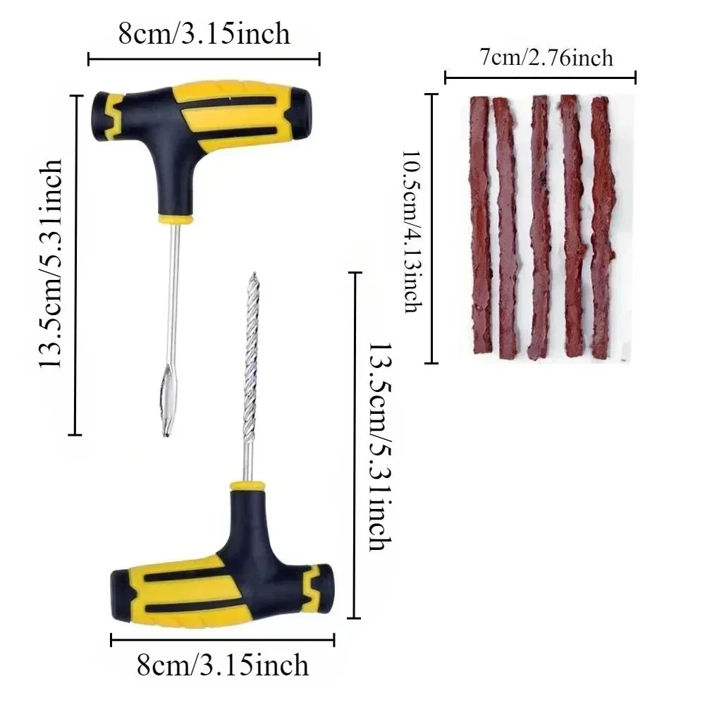 NEW Tubeless Tire Repair Kit - Emergency Puncture Tools w/Rubber T-Plugs for Car/Motorcycle On-Road Vacuum Seal