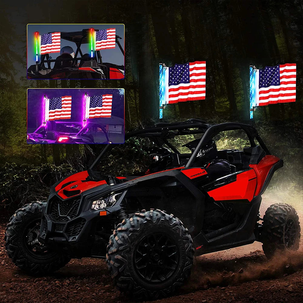 2ft RGB LED Whip Lights Flag Pole RF Remote Control / APP RGB Lamp for Jeep RZR ATV UTV  Offroad Boat Car Truck SUV
