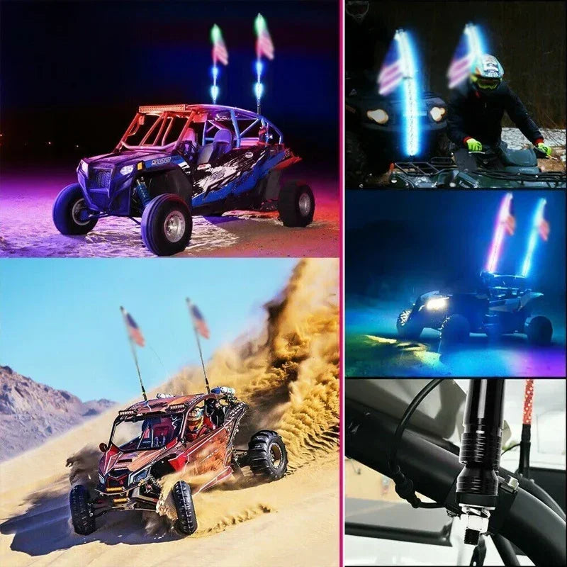 Car Motorcycle 2FT Led Whip Light Led  RGB Waterproof Bendable Remote APP Music Control LED Flagpole Lamp for SUV ATV UTV RZR