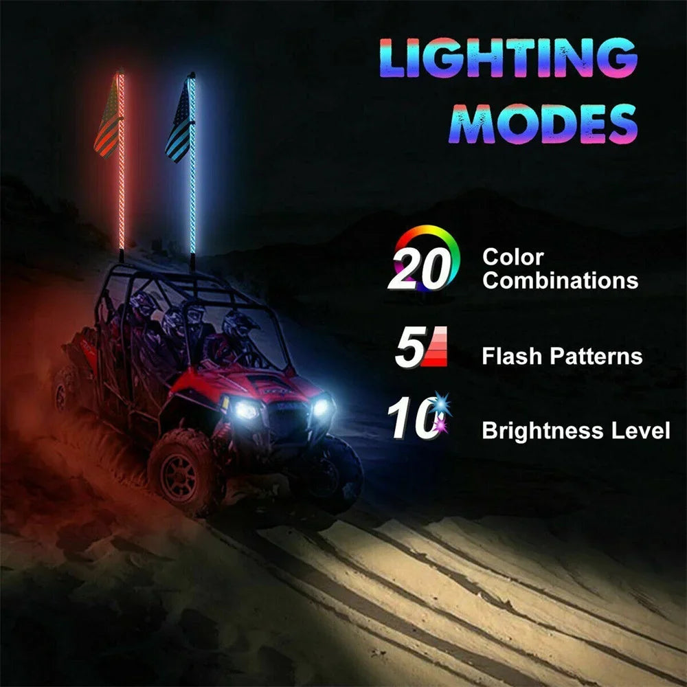 Car Motorcycle 2FT Led Whip Light Led  RGB Waterproof Bendable Remote APP Music Control LED Flagpole Lamp for SUV ATV UTV RZR