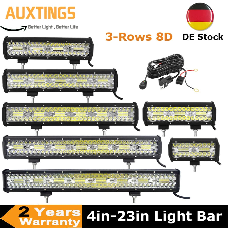 4-23 Inch 240W 360W 420W 480W LED Light Bar 8D Offroad Lamp Combo 3-Rows 12V 24V Truck SUV ATV 4WD 4x4