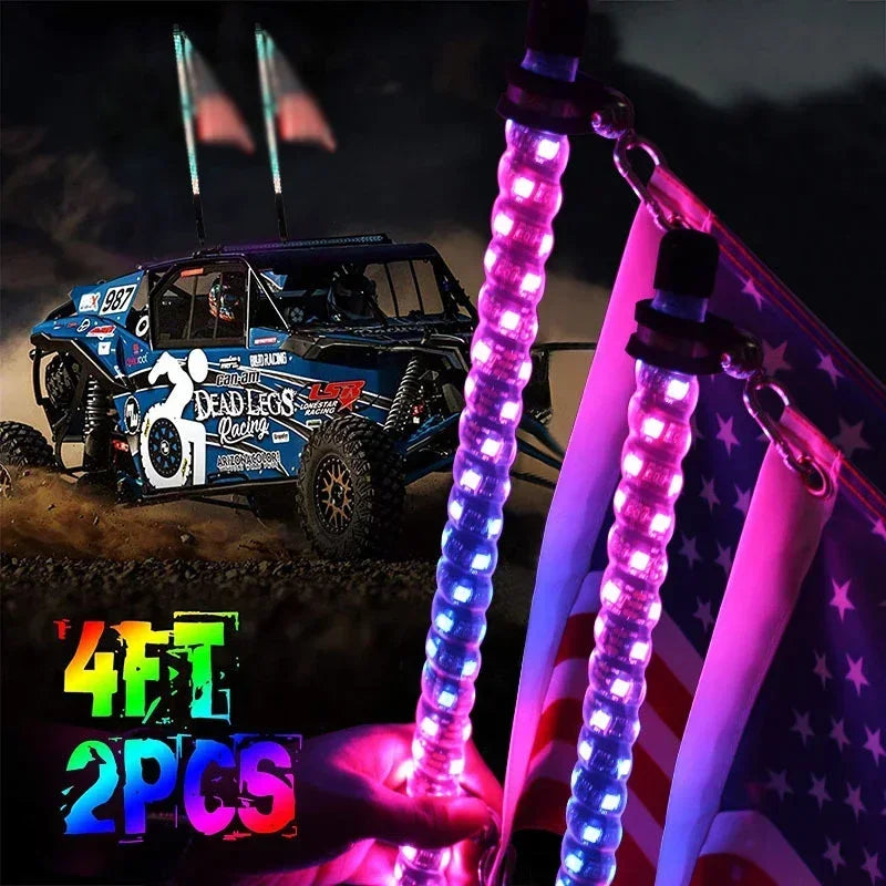Car Motorcycle 2FT Led Whip Light Led  RGB Waterproof Bendable Remote APP Music Control LED Flagpole Lamp for SUV ATV UTV RZR