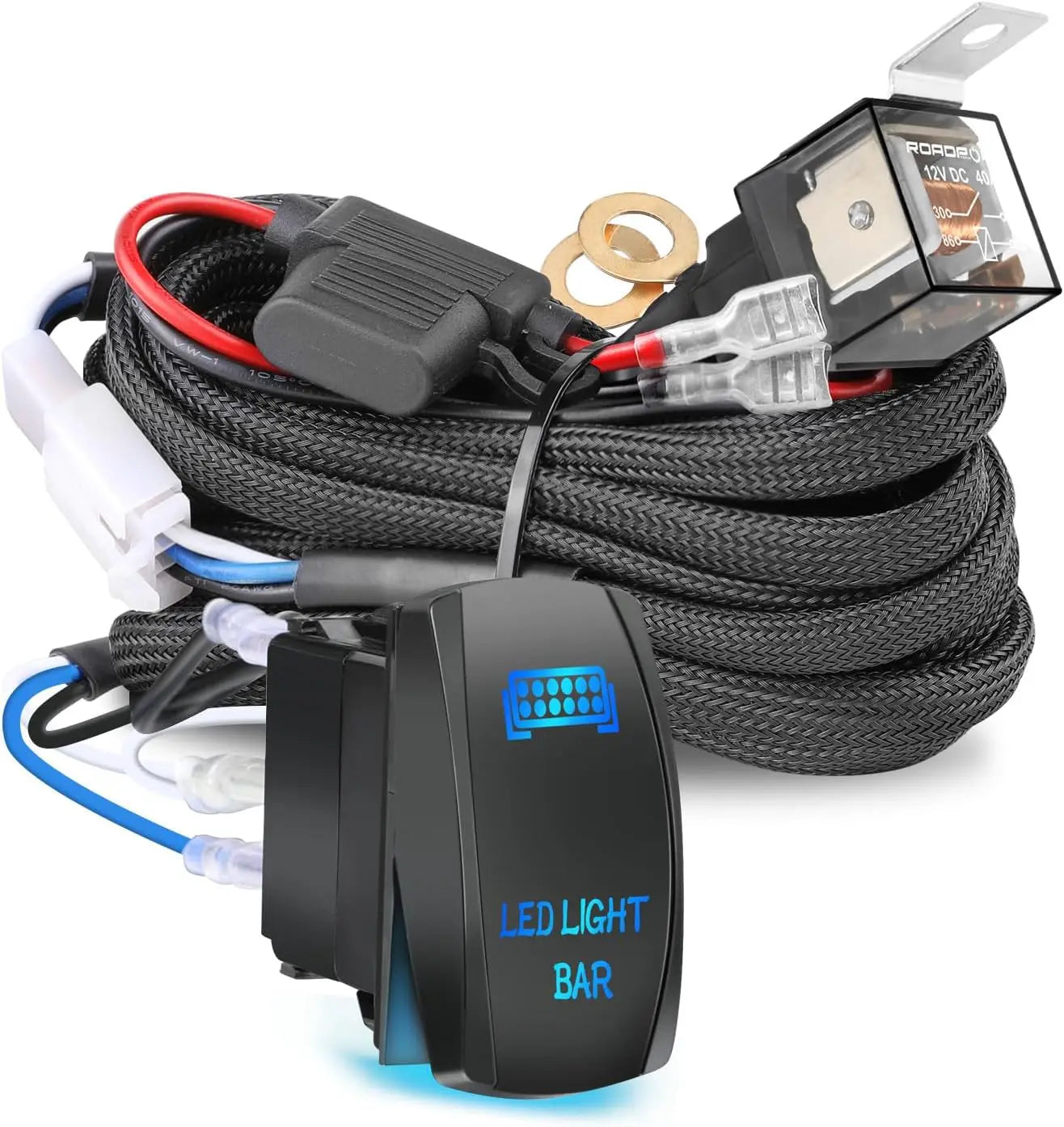 16.4FT / 14.8FT / 5.5FT LED Light Bar Wiring Harness Kit Universal LED Wiring Harness 12V 40A Relay On Off Switch Wiring Harnes