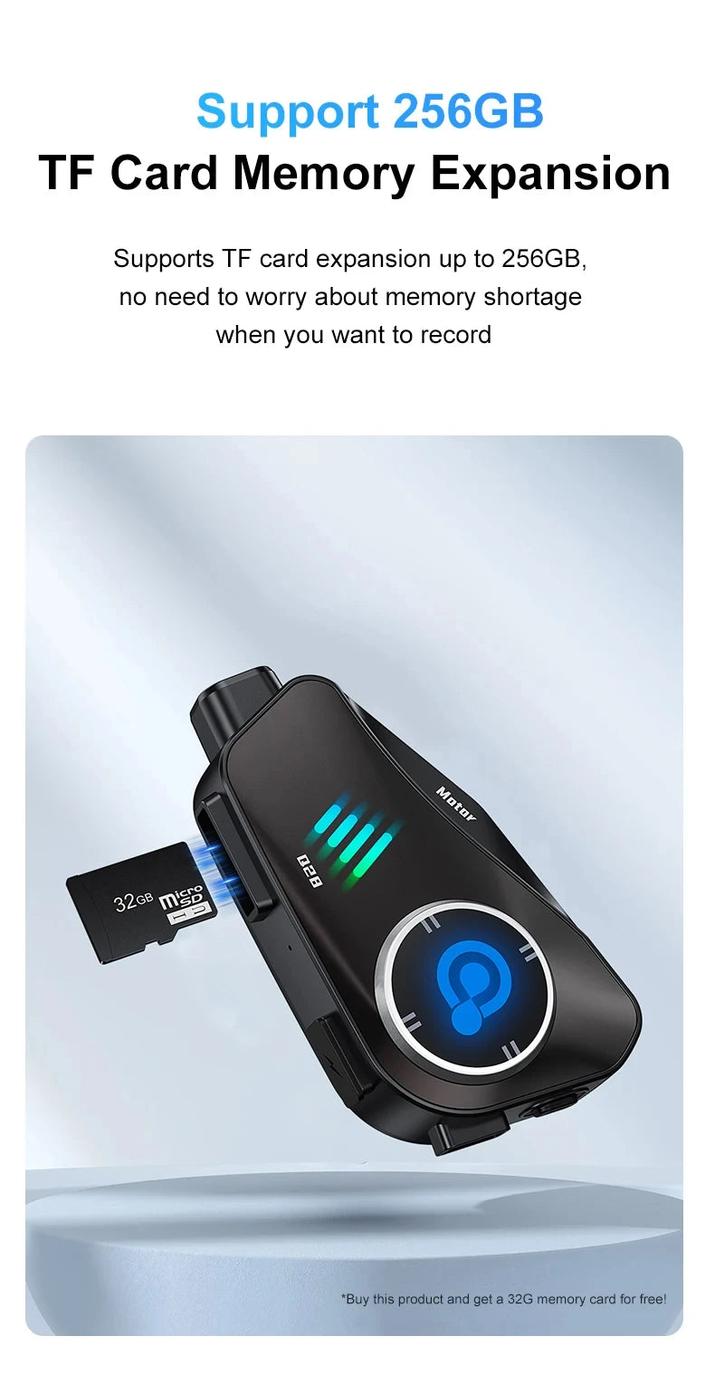 Motorcycle Bluetooth Helmet Headset Bt5.3 with Hd Driving Recorder Wireless Camera 1080P Hard Disk Video Recorder Call Headset