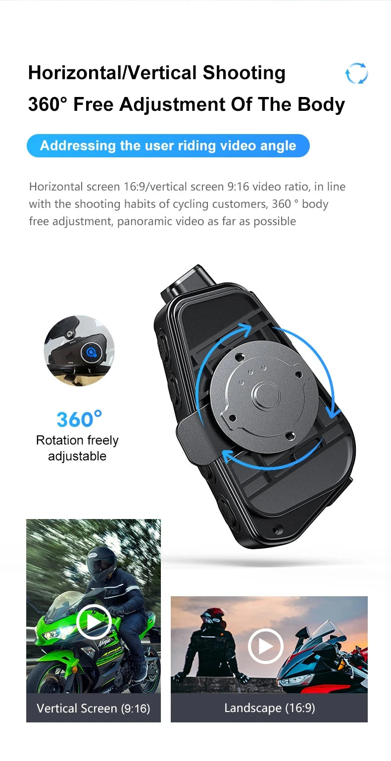 Motorcycle Bluetooth Helmet Headset Bt5.3 with Hd Driving Recorder Wireless Camera 1080P Hard Disk Video Recorder Call Headset