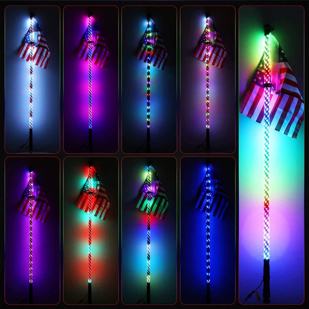 2ft RGB LED Whip Lights Flag Pole RF Remote Control / APP RGB Lamp for Jeep RZR ATV UTV  Offroad Boat Car Truck SUV