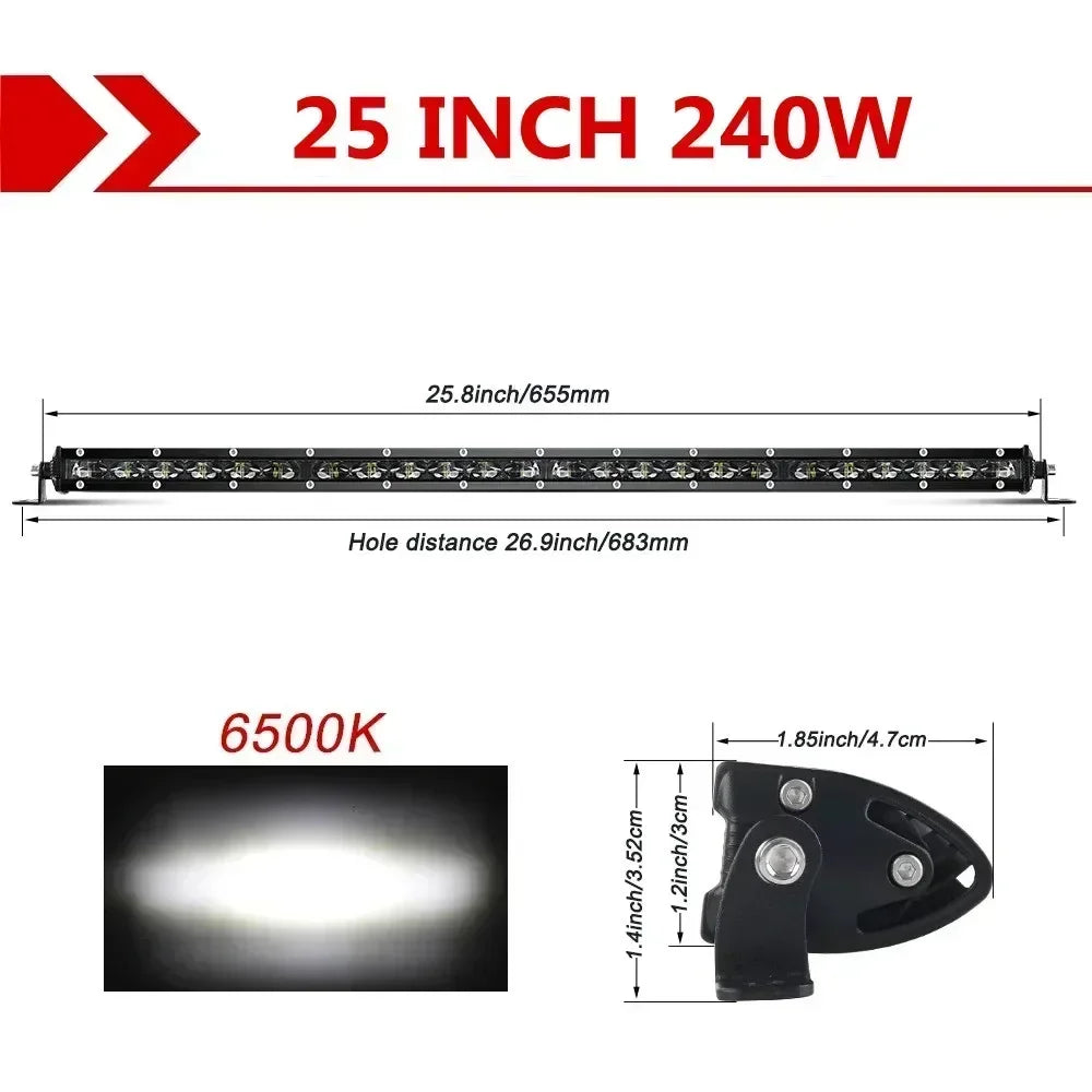 6D Ultra Strip LED Light Bar 8" 14" 20" inch Driving Fog Lamp Work Light 4x4 Led Bar for Motorcycle Car Offroad SUV ATV Tractor