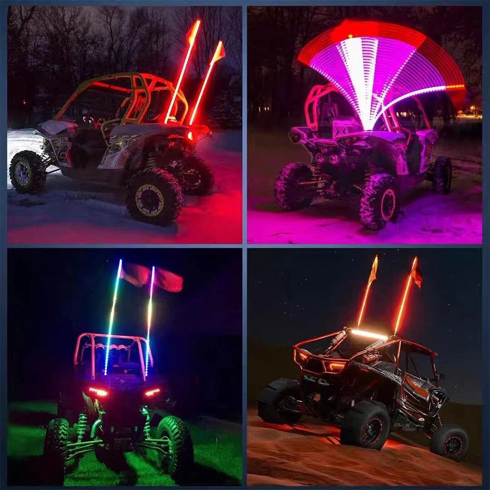 2ft RGB LED Whip Lights Flag Pole RF Remote Control / APP RGB Lamp for Jeep RZR ATV UTV  Offroad Boat Car Truck SUV