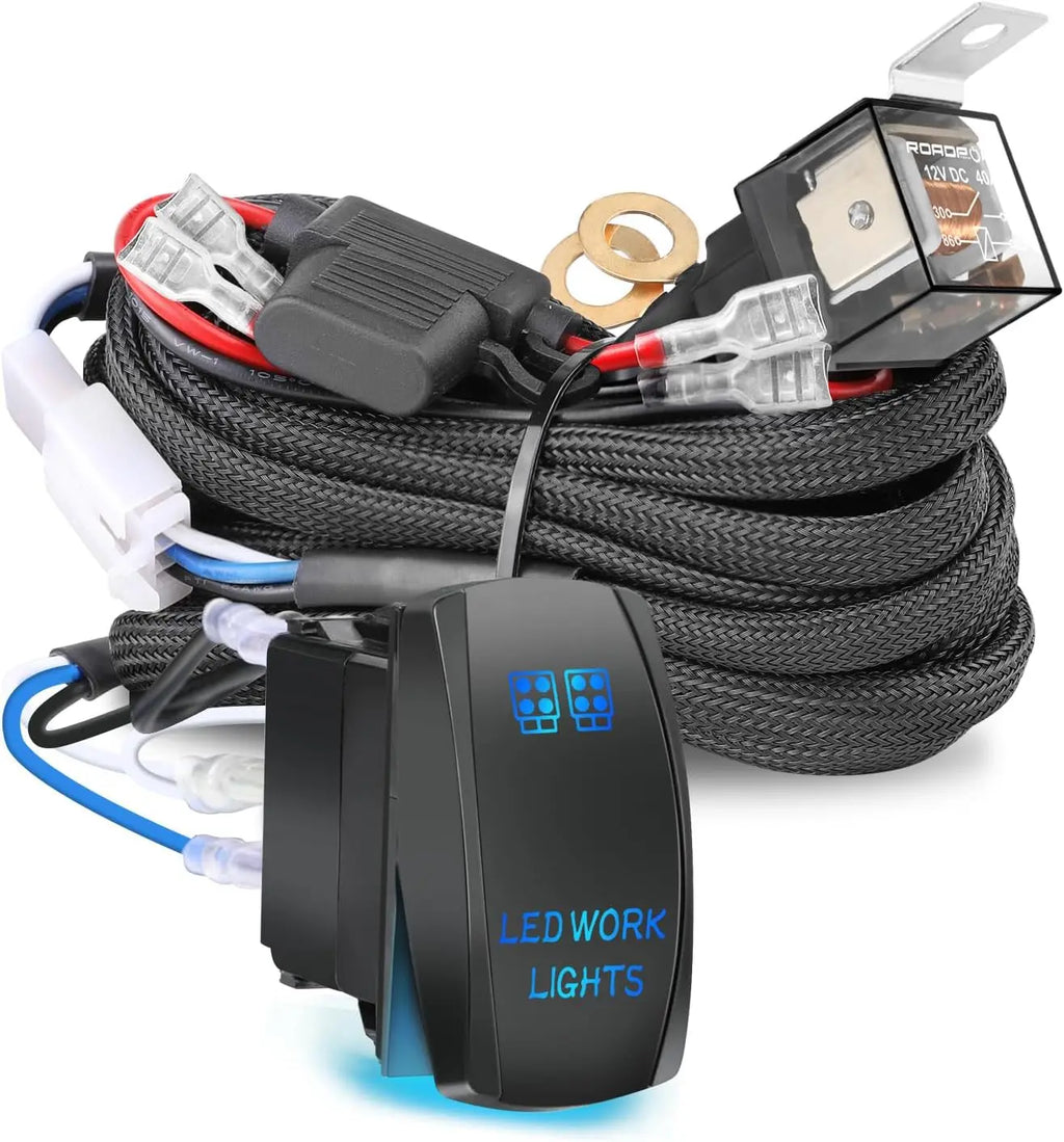 16.4FT / 14.8FT / 5.5FT LED Light Bar Wiring Harness Kit Universal LED Wiring Harness 12V 40A Relay On Off Switch Wiring Harnes