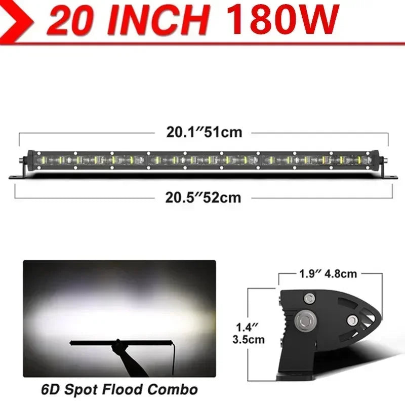 6D Ultra Strip LED Light Bar 8" 14" 20" inch Driving Fog Lamp Work Light 4x4 Led Bar for Motorcycle Car Offroad SUV ATV Tractor