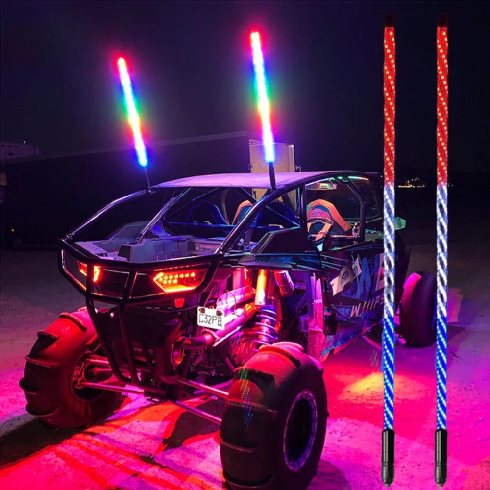 2ft RGB LED Whip Lights Flag Pole RF Remote Control / APP RGB Lamp for Jeep RZR ATV UTV  Offroad Boat Car Truck SUV